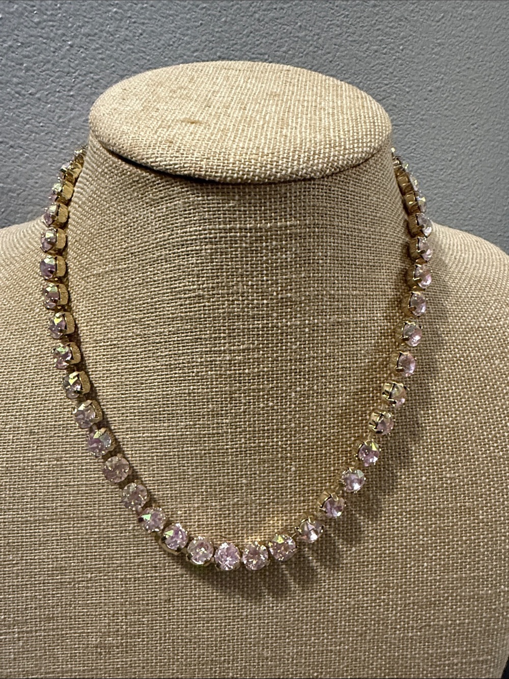 Magnetic closure Pink Crystal Tennis Necklace in Gold Tone - NWOT